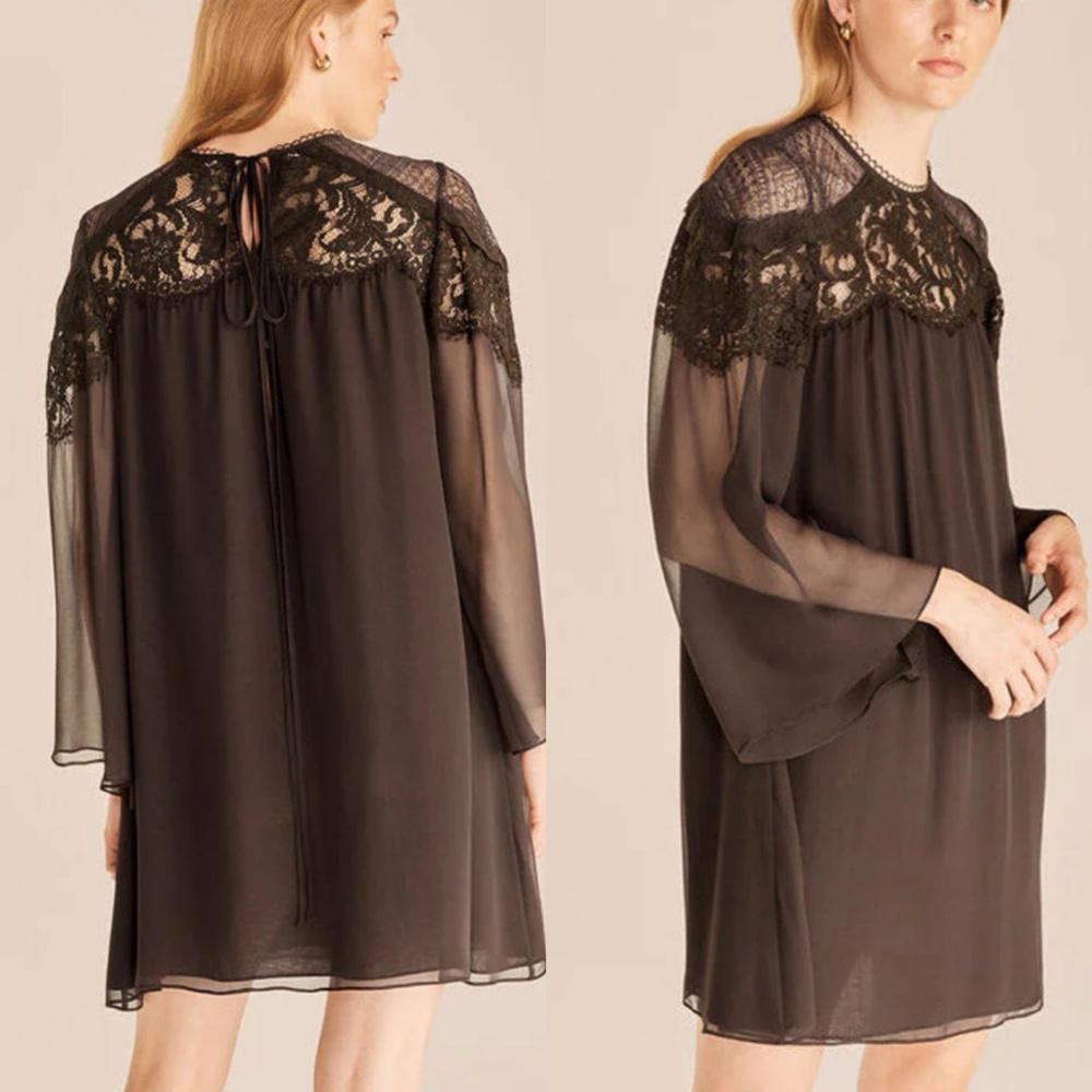 Rebecca Taylor Chiffon Silk Long Sleeve Lace Dress Sz 10